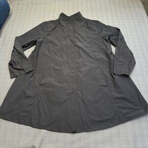 Eileen Fisher Windbreaker size Large Nylon Snap Jacket Dark Grey Packable Travel